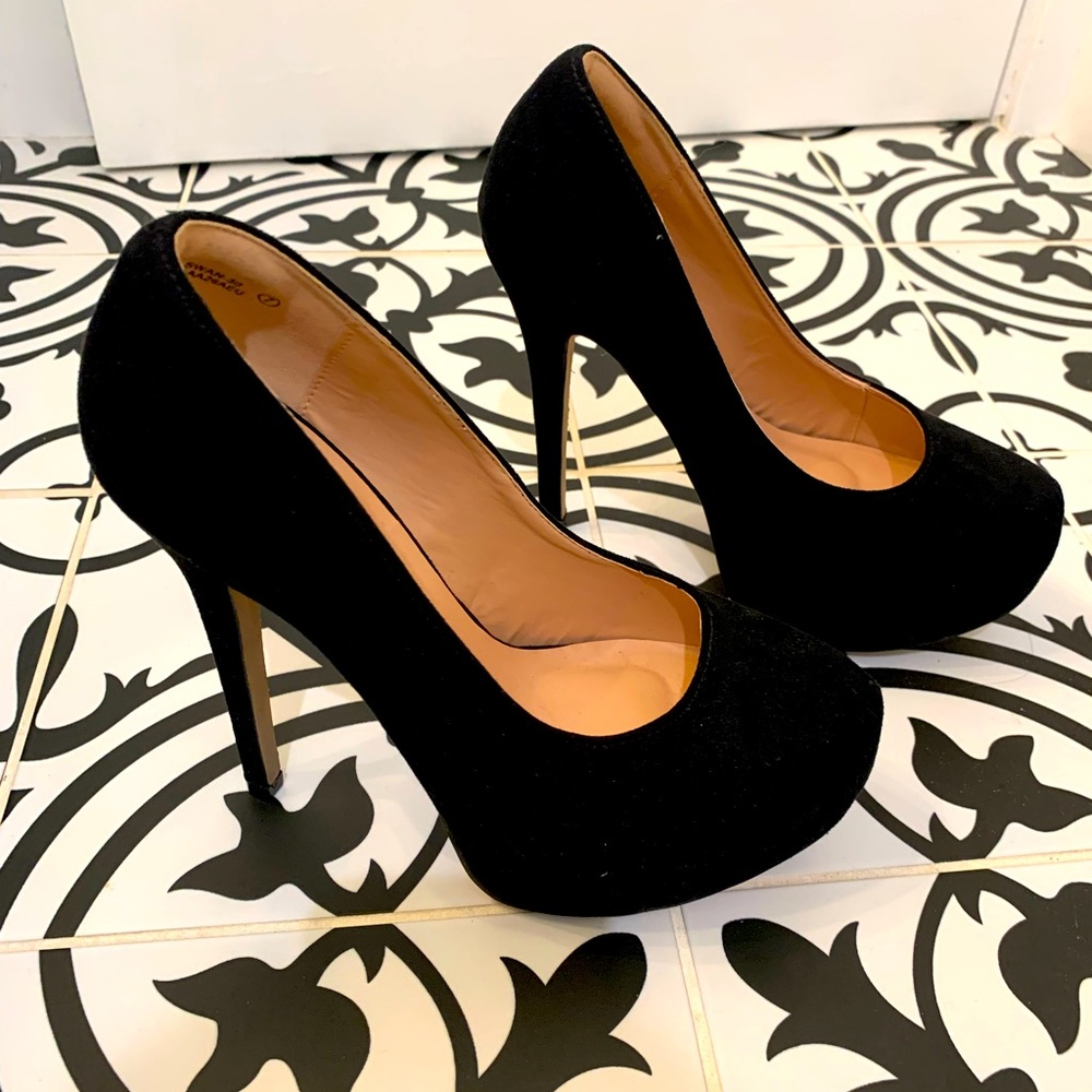 Platform heels, black, size 7